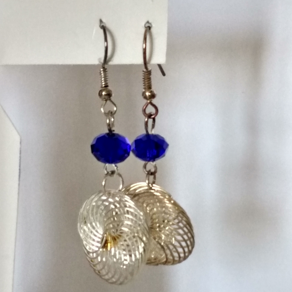 Elegant Silver Swirl and Blue Gem Dangle Earrings
